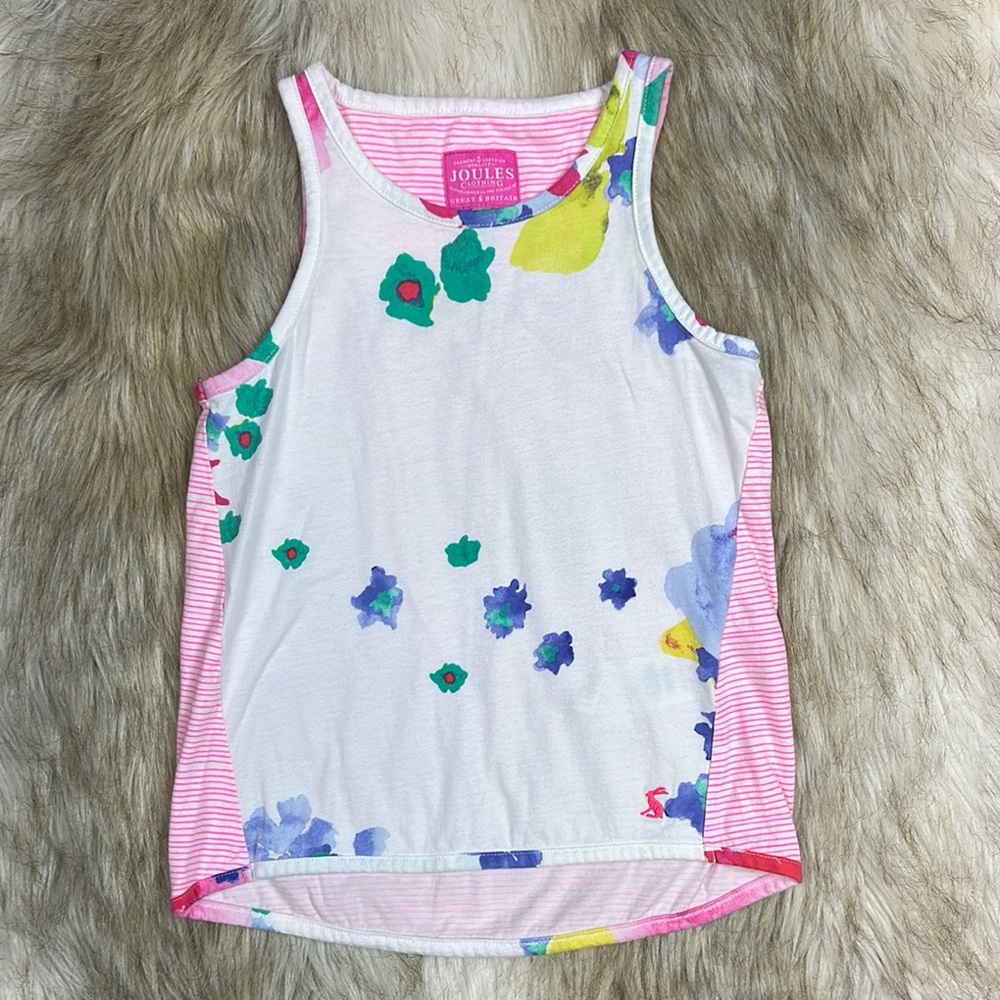 Joules White and Pink Floral Tank Top, Size 5-6 year old